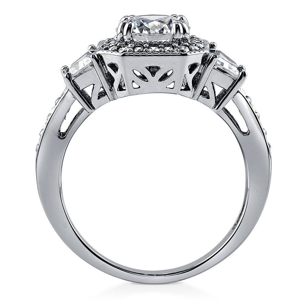 Vintage Three Stone Moissanite And Trapezoid Engagement Ring