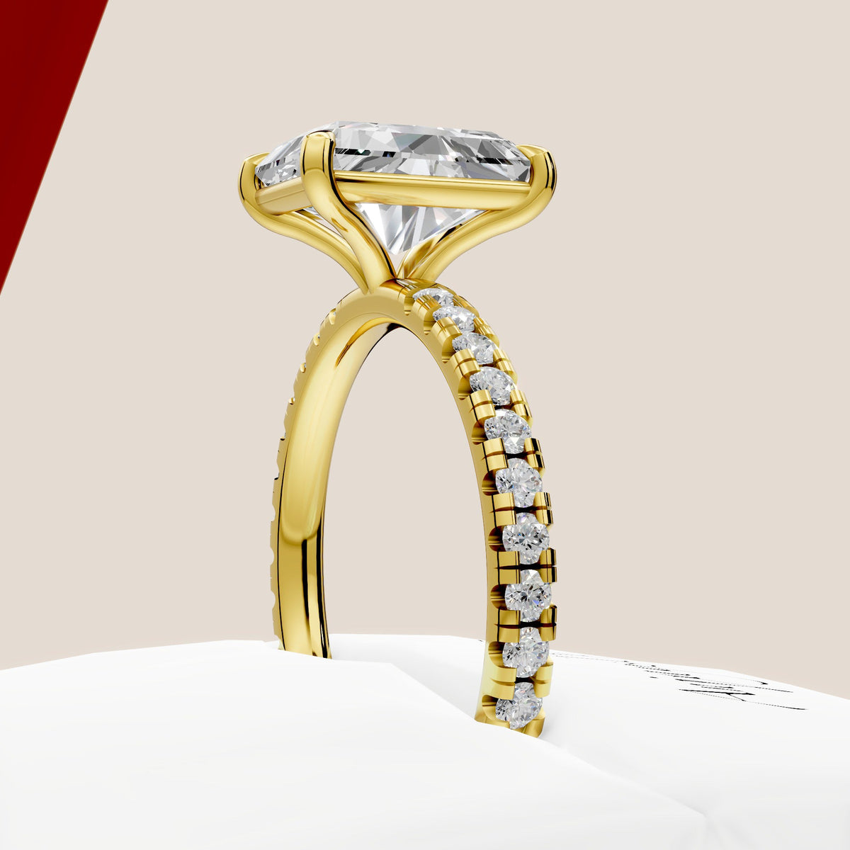 3 Carat Radiant Cut Lab Grown Diamond Engagement Ring Pave Diamond Wedding Ring