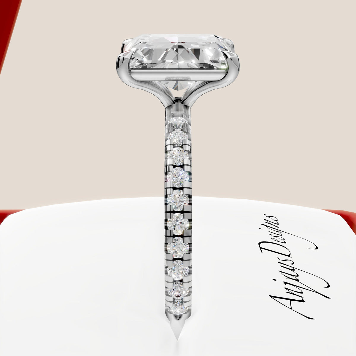 3 Carat Radiant Cut Lab Grown Diamond Engagement Ring Pave Diamond Wedding Ring
