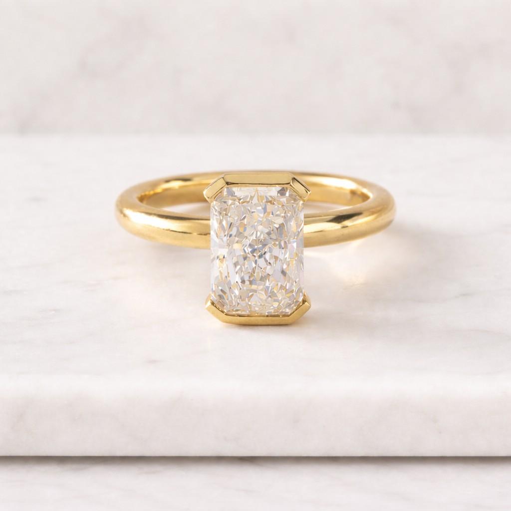 Radiant Cut Lab Grown Diamond Solitaire Engagement Ring in 14K Gold