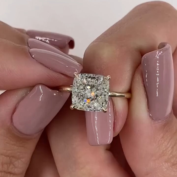 Hidden Halo Radiant Cut Engagement Ring  in Sterling Silver