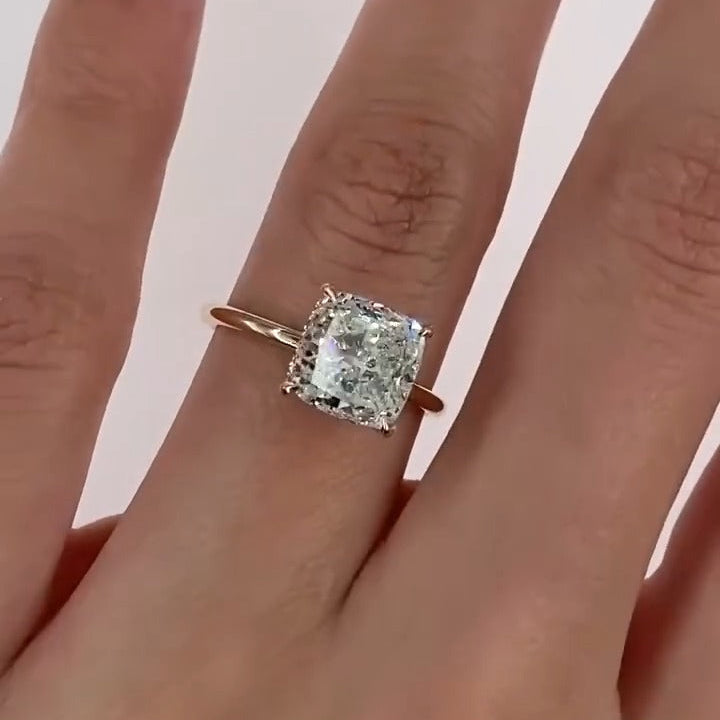 Hidden Halo Radiant Cut Engagement Ring  in Sterling Silver