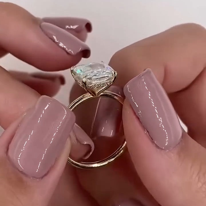 Hidden Halo Radiant Cut Engagement Ring  in Sterling Silver