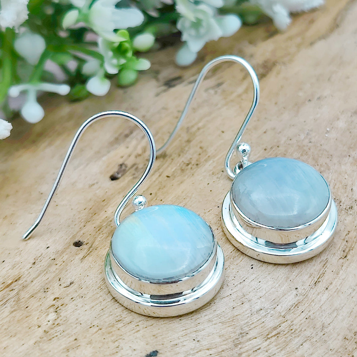 Rainbow Moonstone Earrings | 13mm Round | June Birthstone | Sterling Silver