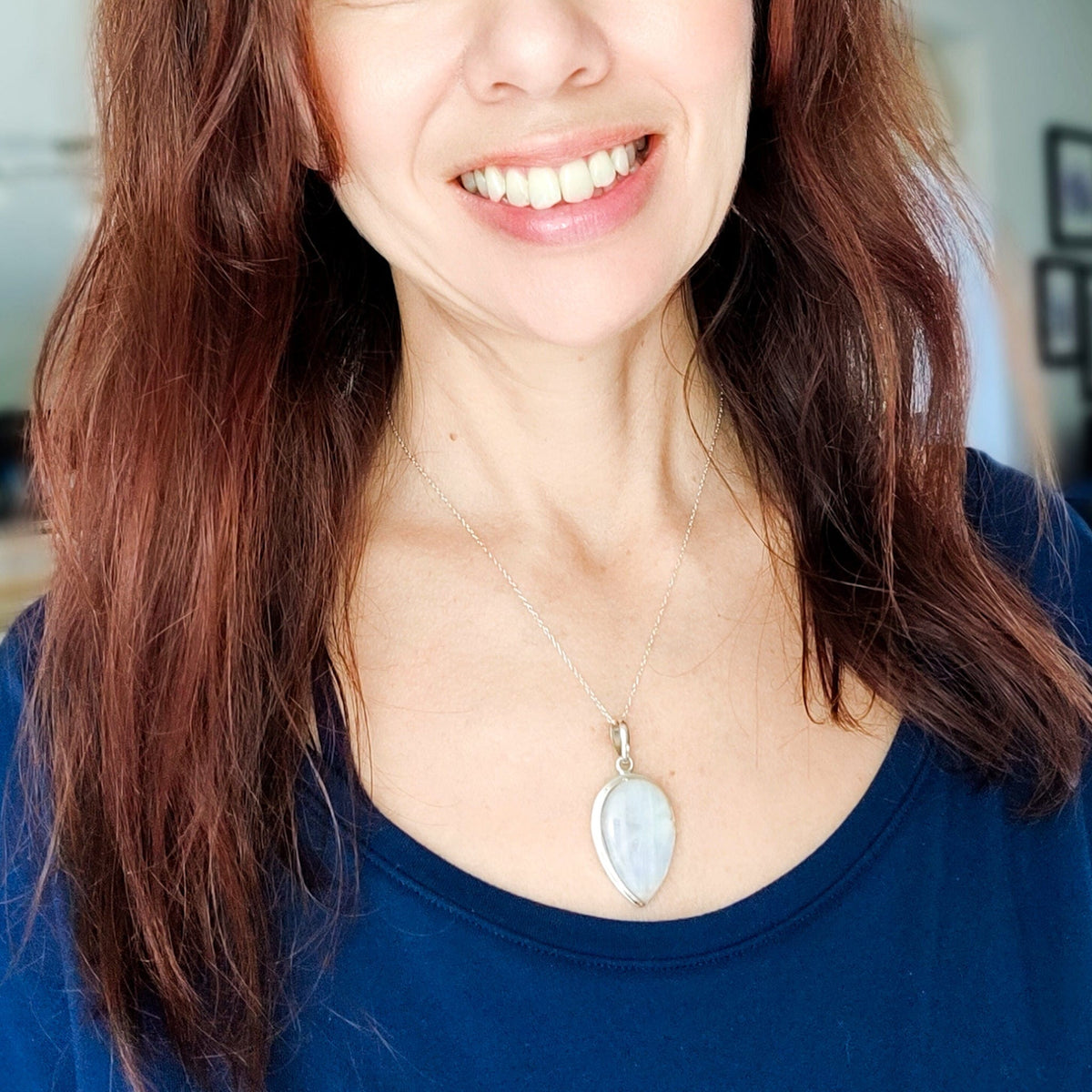 Rainbow Moonstone Pendant | 30mm Inverted Teardrop | Sterling silver