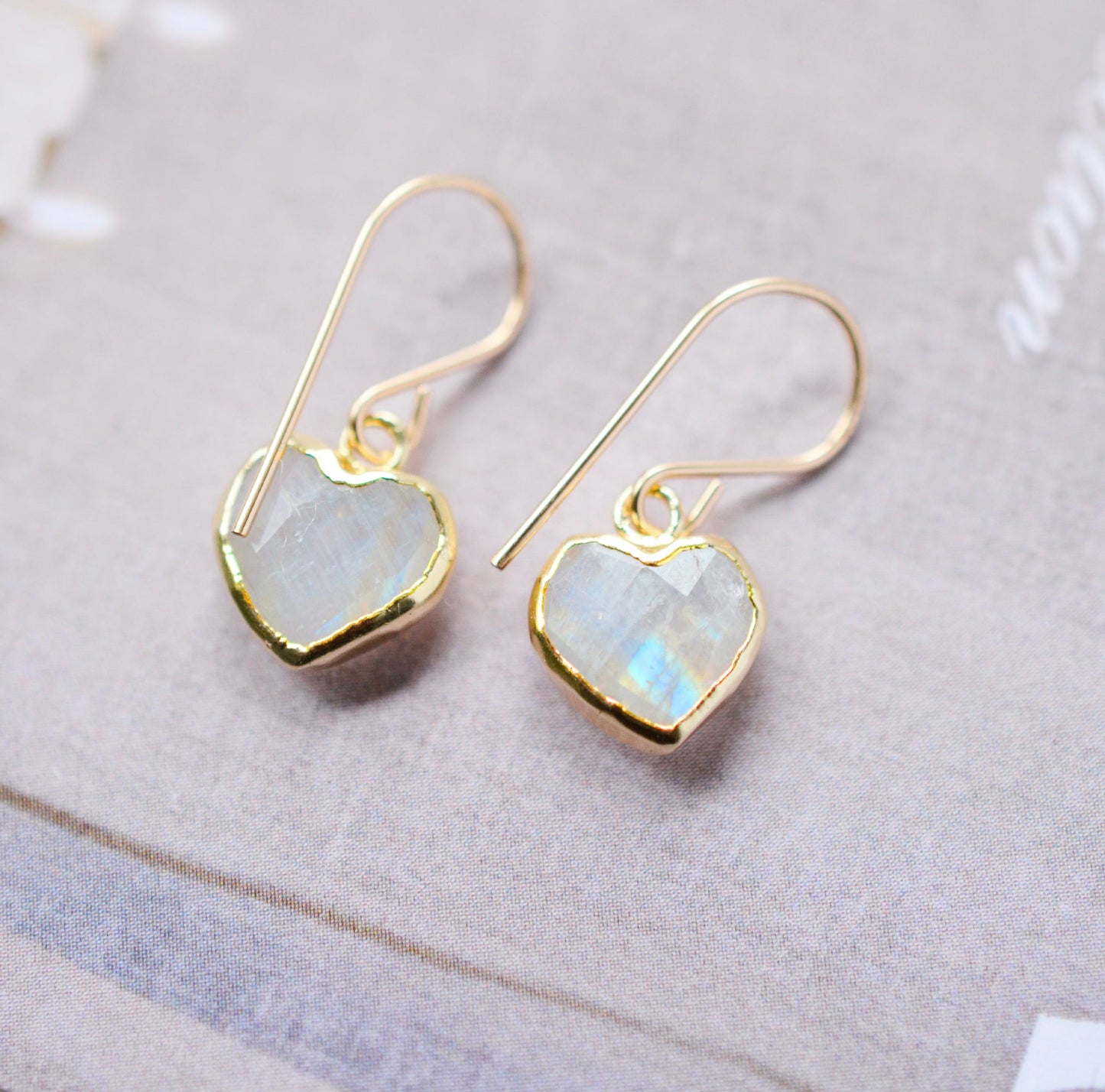 Rainbow Moonstone Heart Earrings
