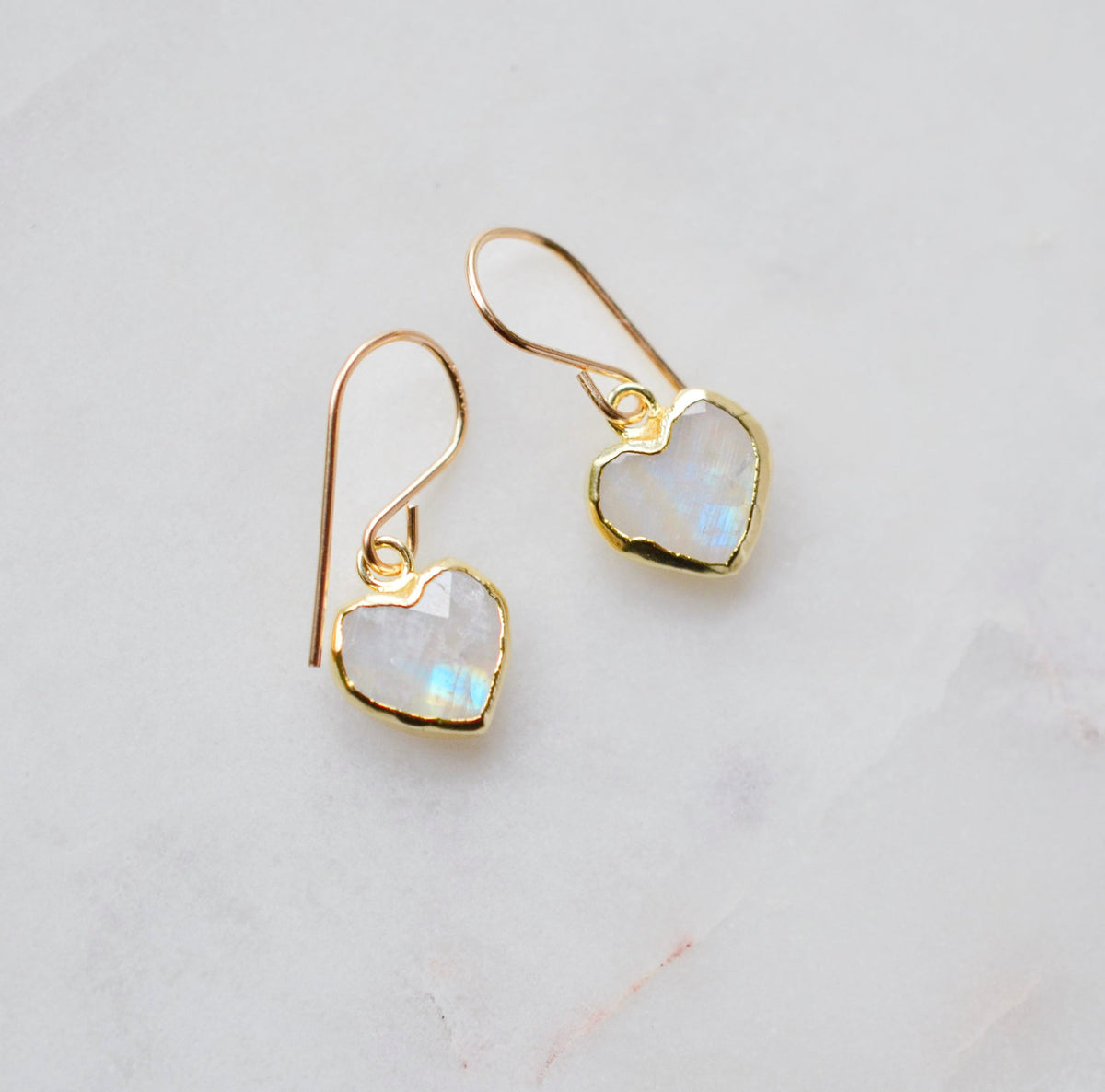 Rainbow Moonstone Heart Earrings