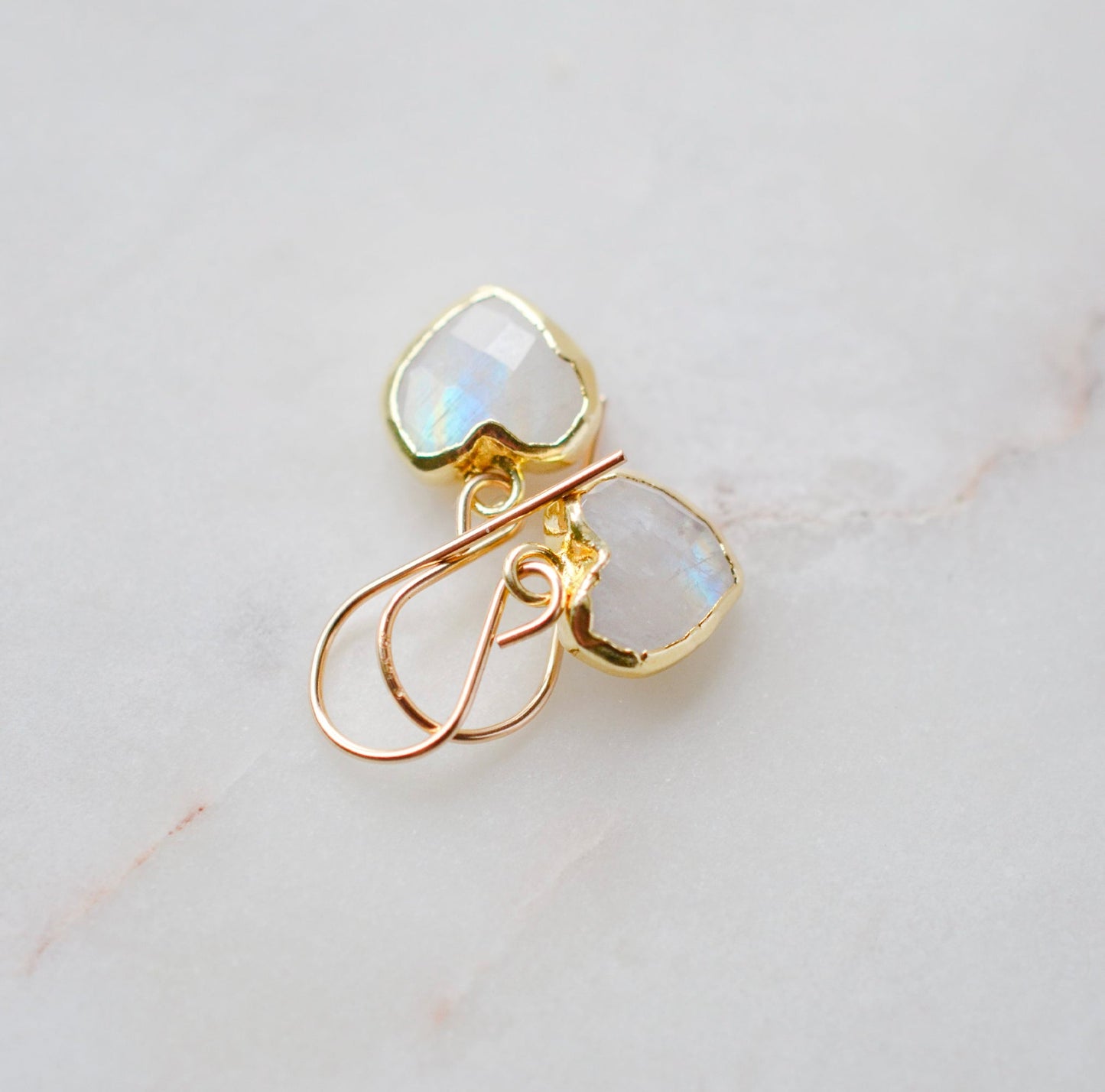 Rainbow Moonstone Heart Earrings