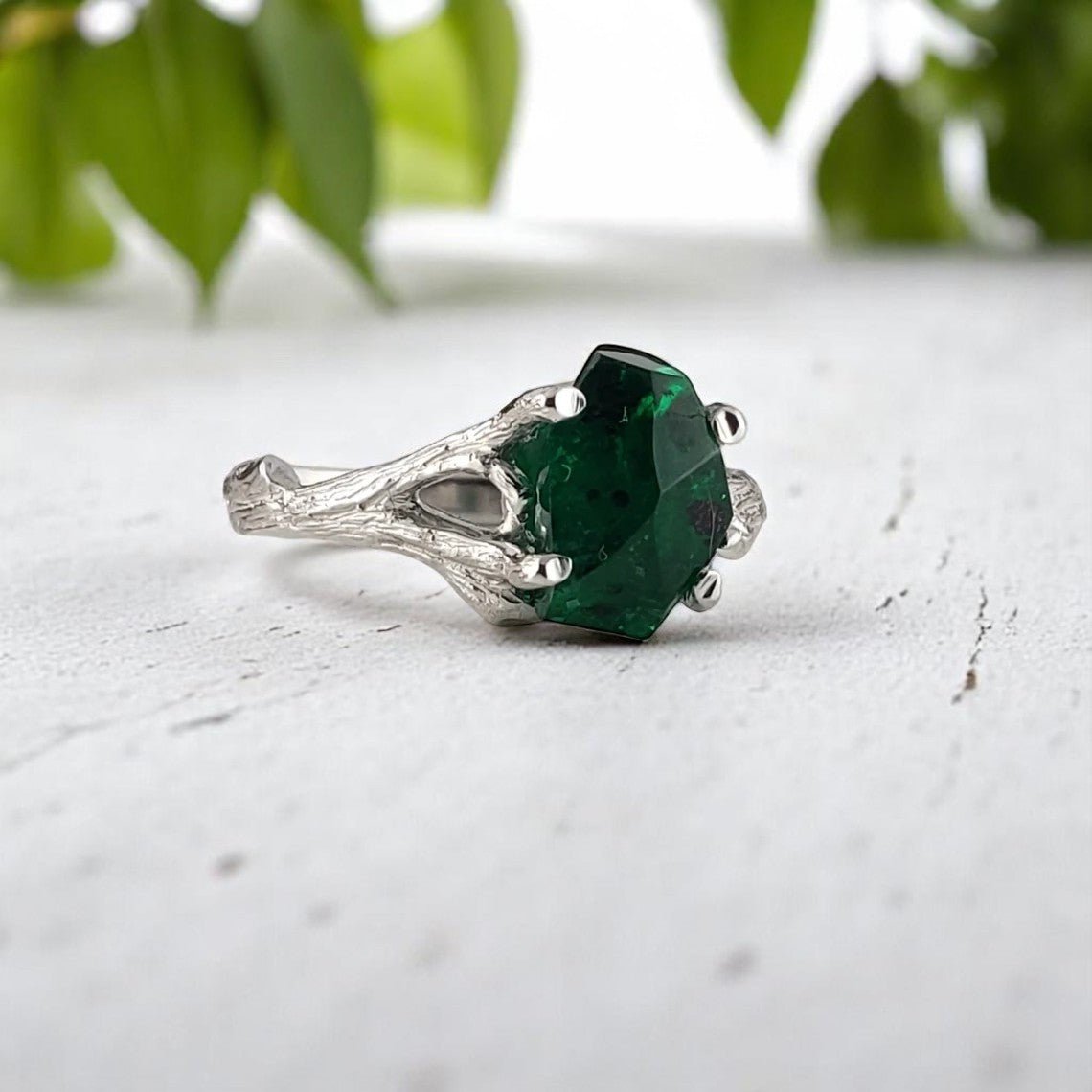 Raw Emerald Engagement Ring