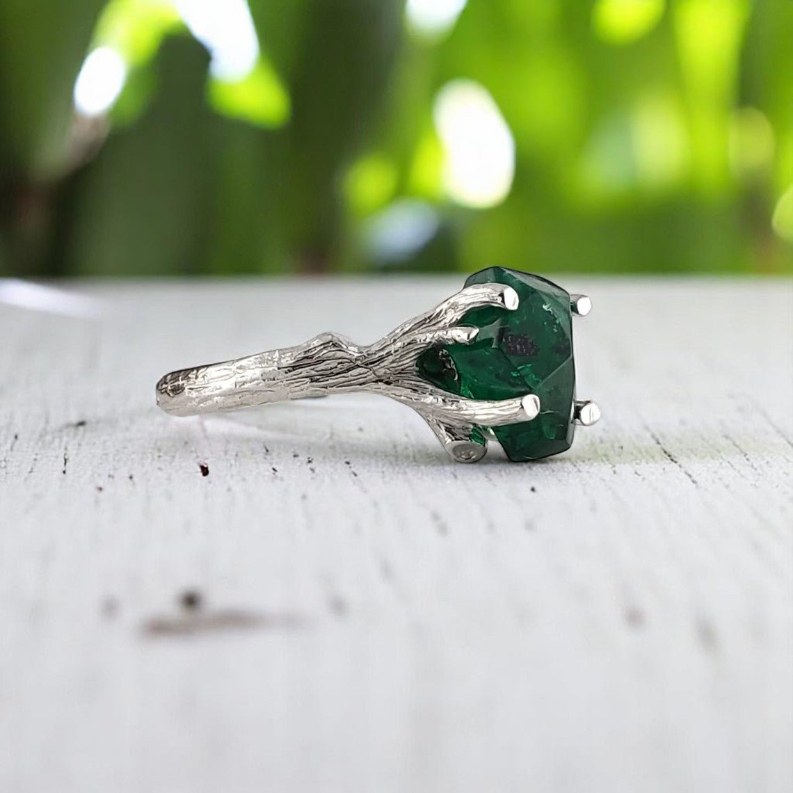 Raw Emerald Engagement Ring