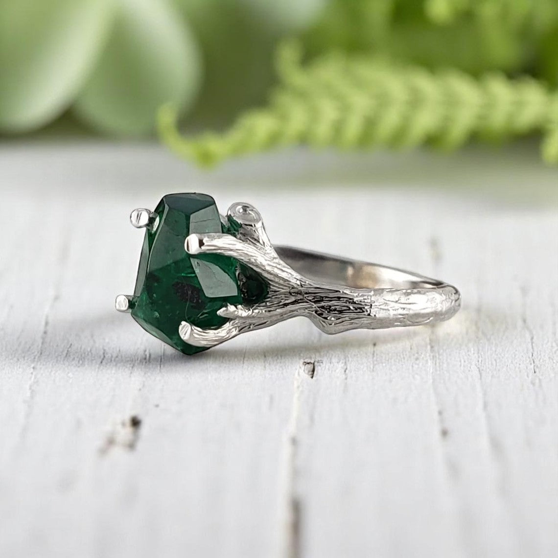 Raw Emerald Engagement Ring