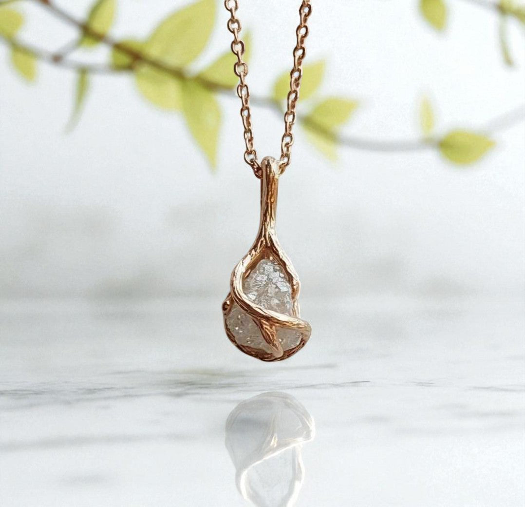 Rough Diamond Twig Pendant Necklace in Solid Gold