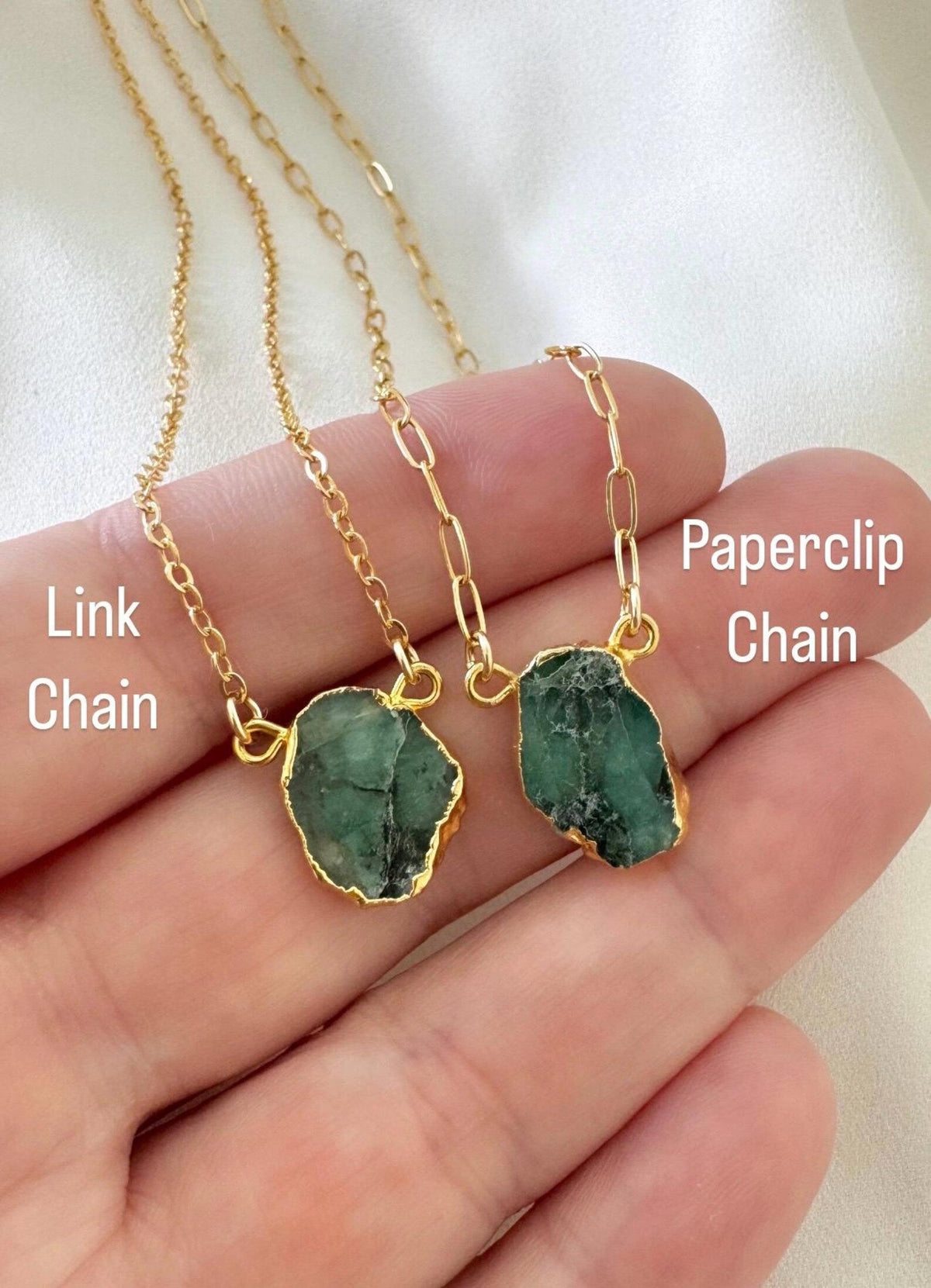 Raw Emerald Pendant Necklace - Gold Filled - May Birthstone