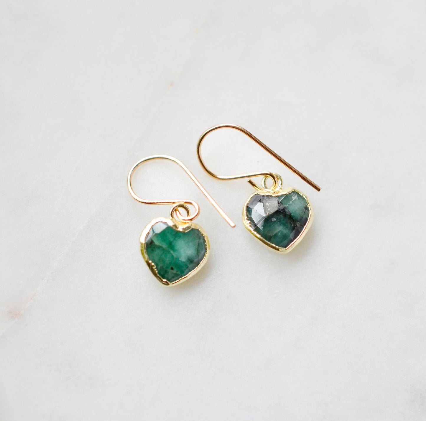 Raw Emerald Heart Earrings