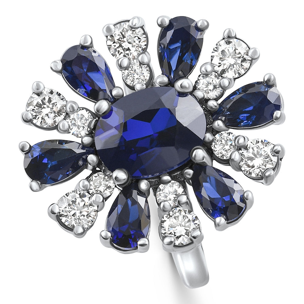 3.80Ct Nicole Blue Sapphire Diamond Ring 14k White Gold Lab Grown