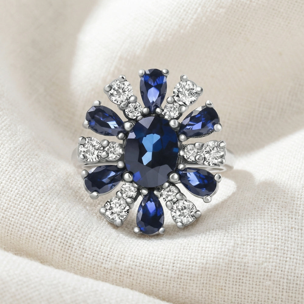 3.80Ct Nicole Blue Sapphire Diamond Ring 14k White Gold Lab Grown