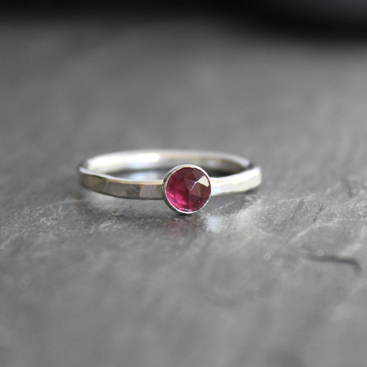 Sterling Silver Rhodolite Garnet Stacking Ring | January Birthstone | 2nd Anniversary