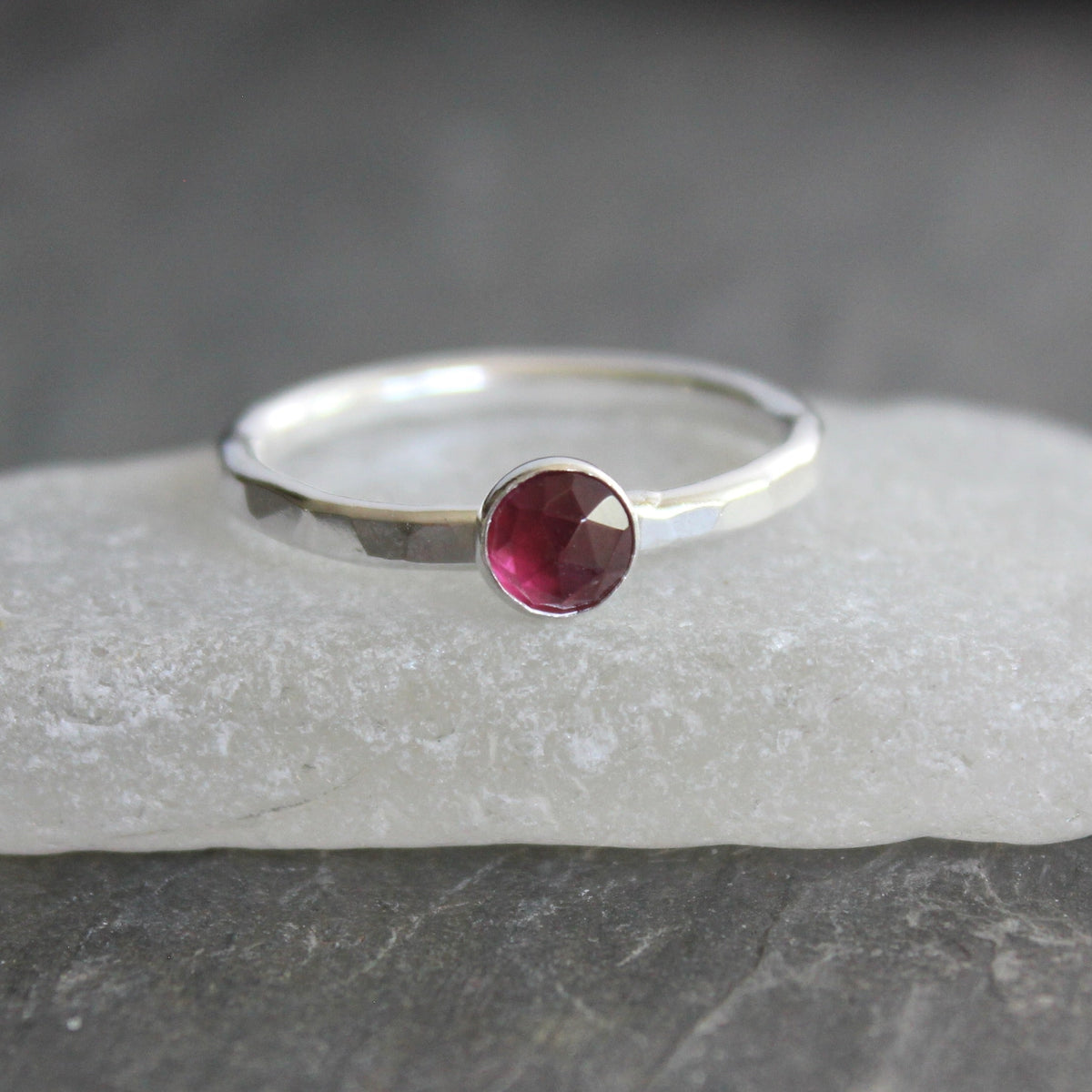 Sterling Silver Rhodolite Garnet Stacking Ring | January Birthstone | 2nd Anniversary