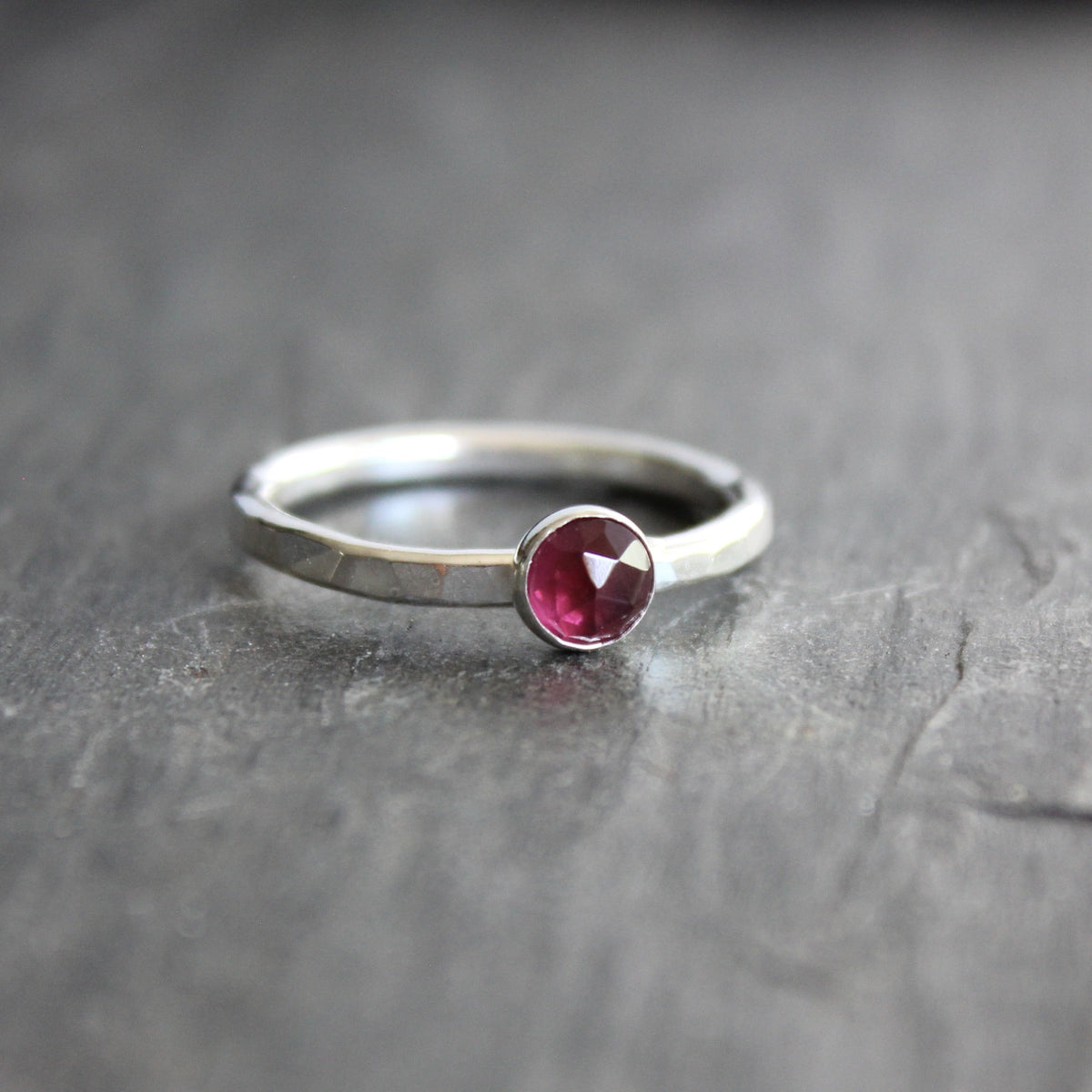 Sterling Silver Rhodolite Garnet Stacking Ring | January Birthstone | 2nd Anniversary