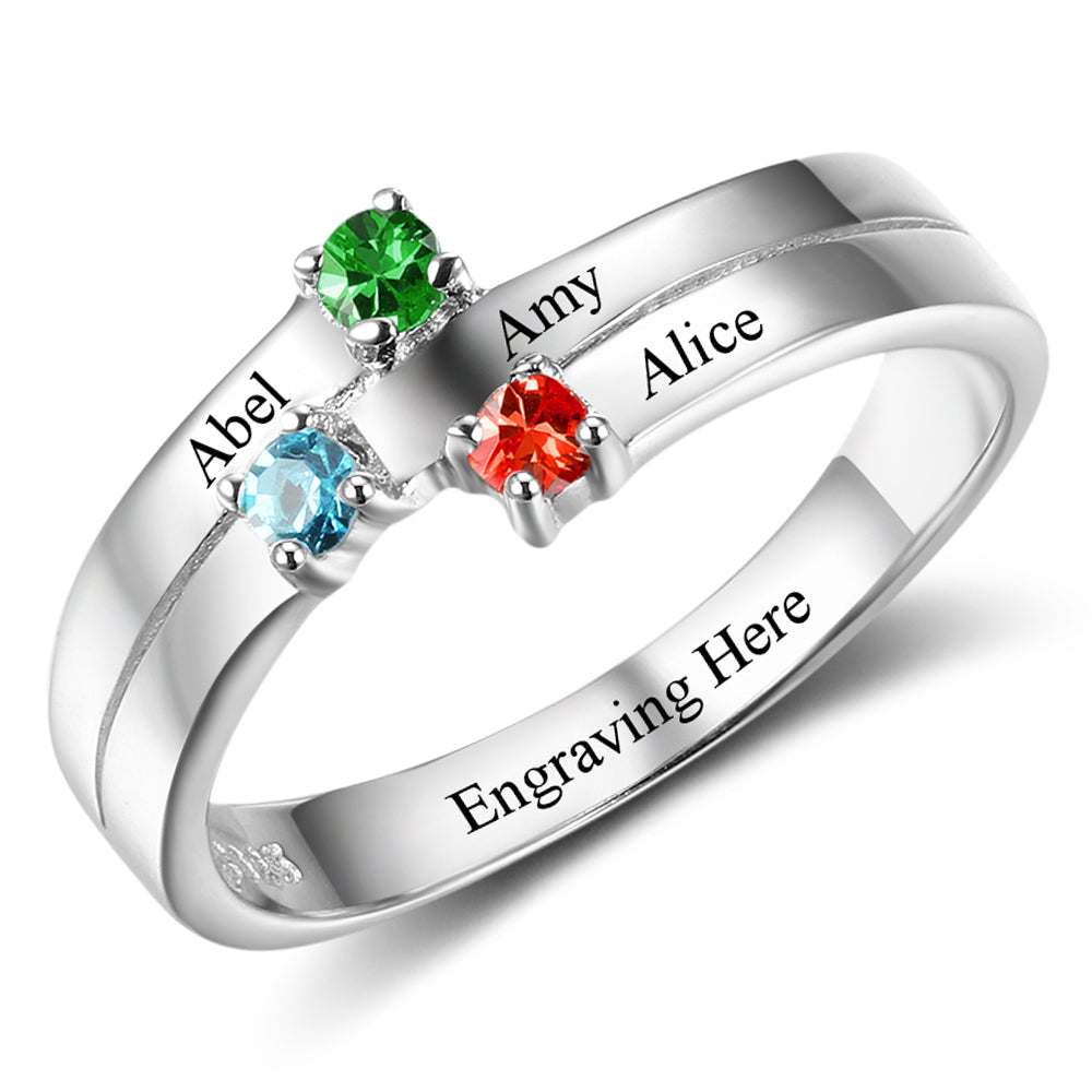 Birthstone & Engraved Sterling Silver Ring