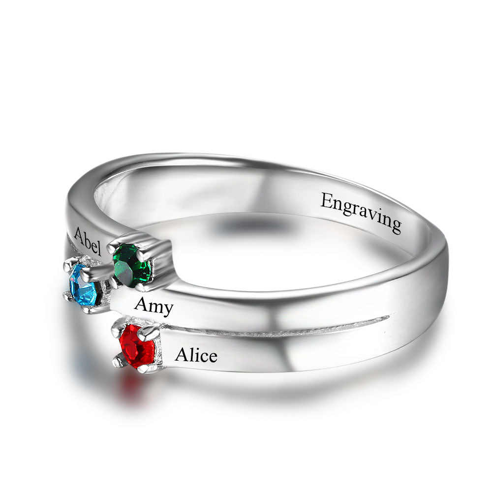 Birthstone & Engraved Sterling Silver Ring