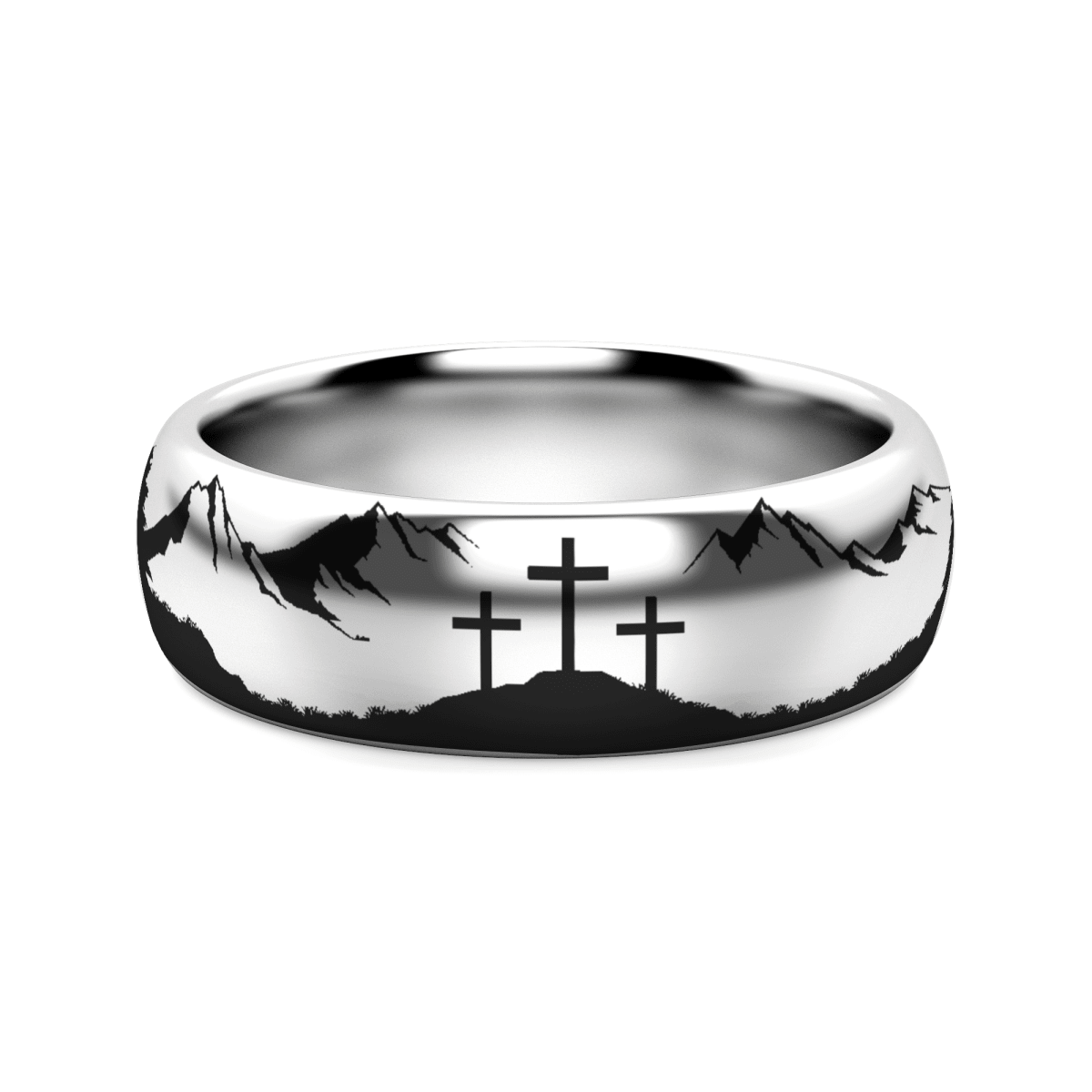 RIDGE | Tungsten Mountain Landscape Wedding Band, Silver, Christian