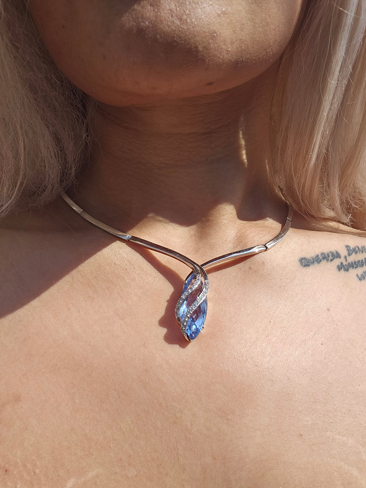 Sterling silver, blue topaz and cz collar