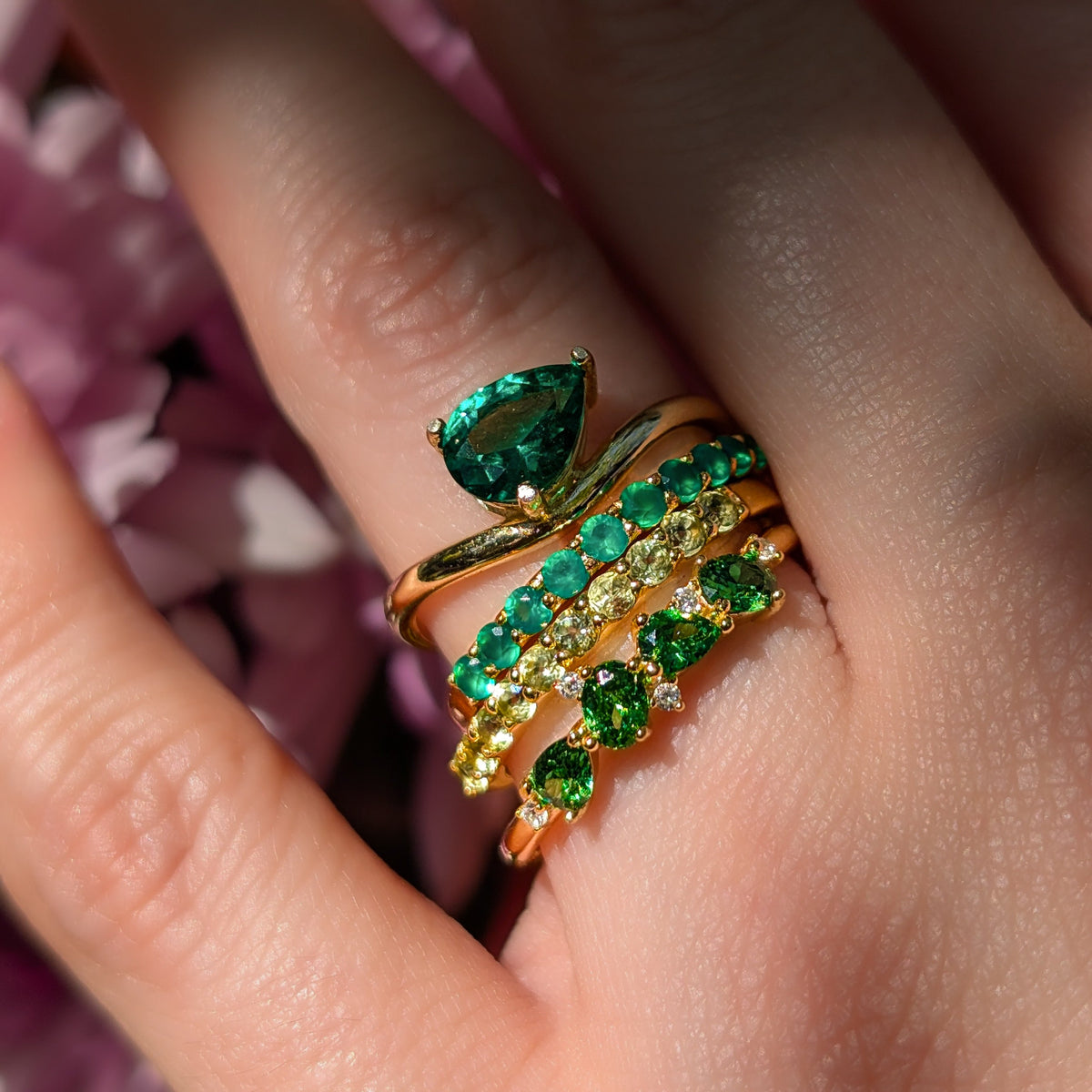 Sideways Emerald Teardrop Ring