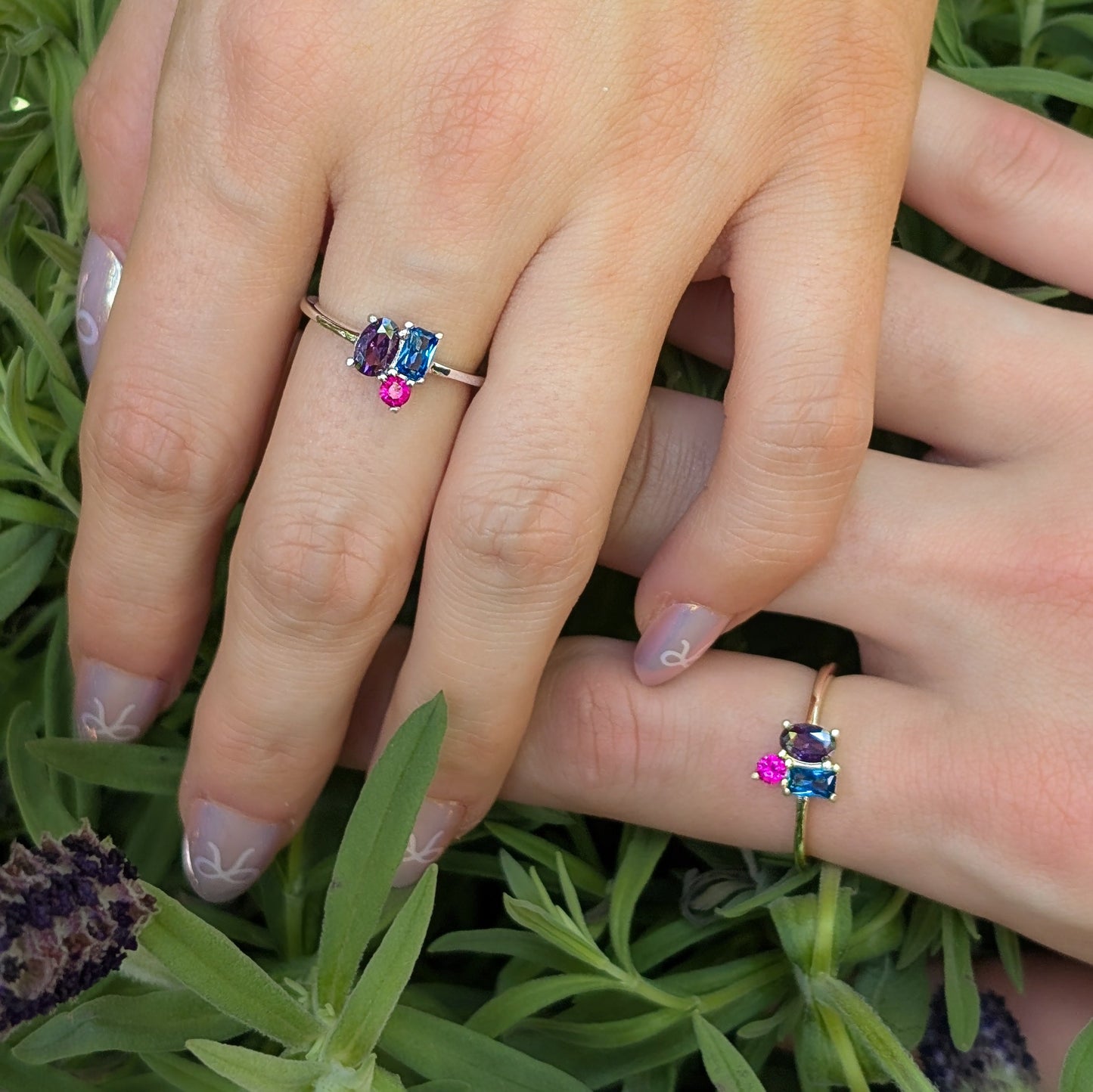 The Tulia - Bisexual 3 Stone Cluster Ring