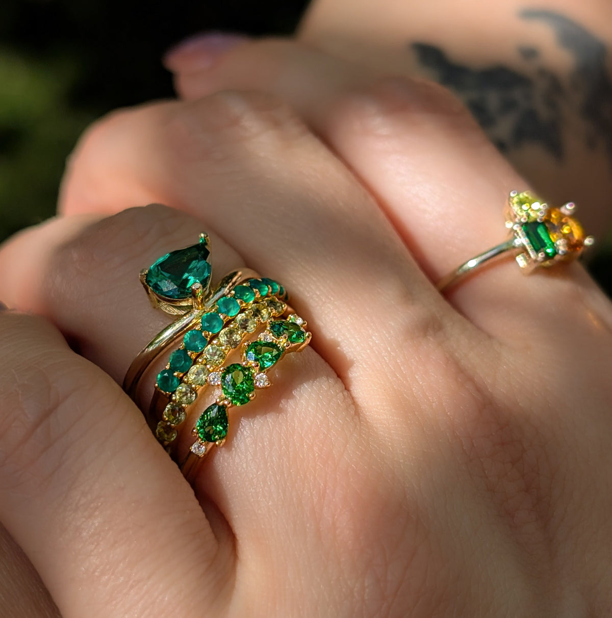 Sideways Emerald Teardrop Ring