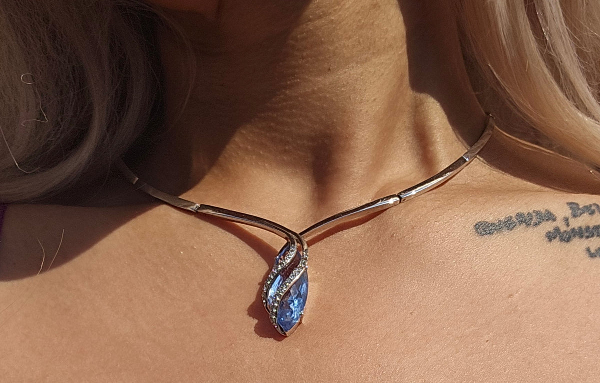 Sterling silver, blue topaz and cz collar