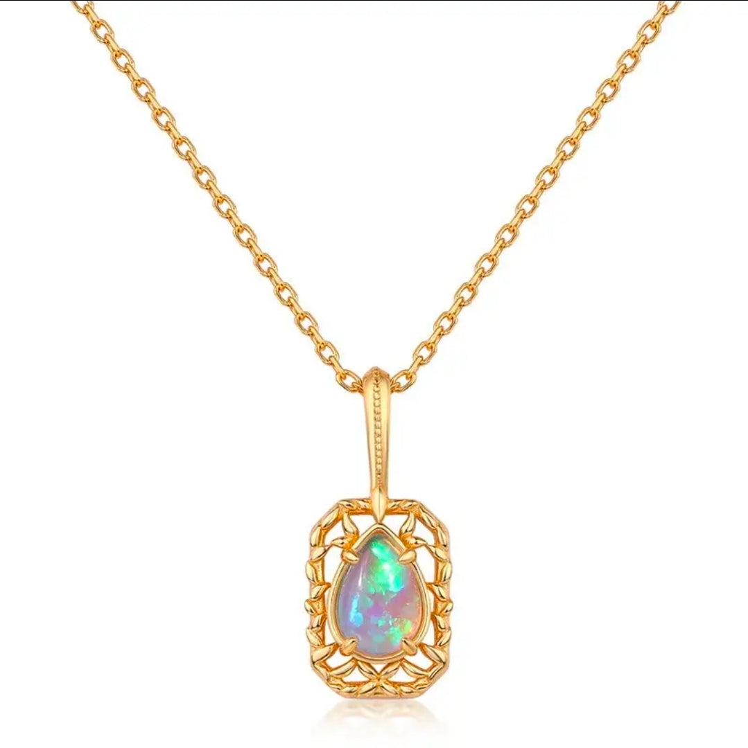 Pear opal pendant and chain