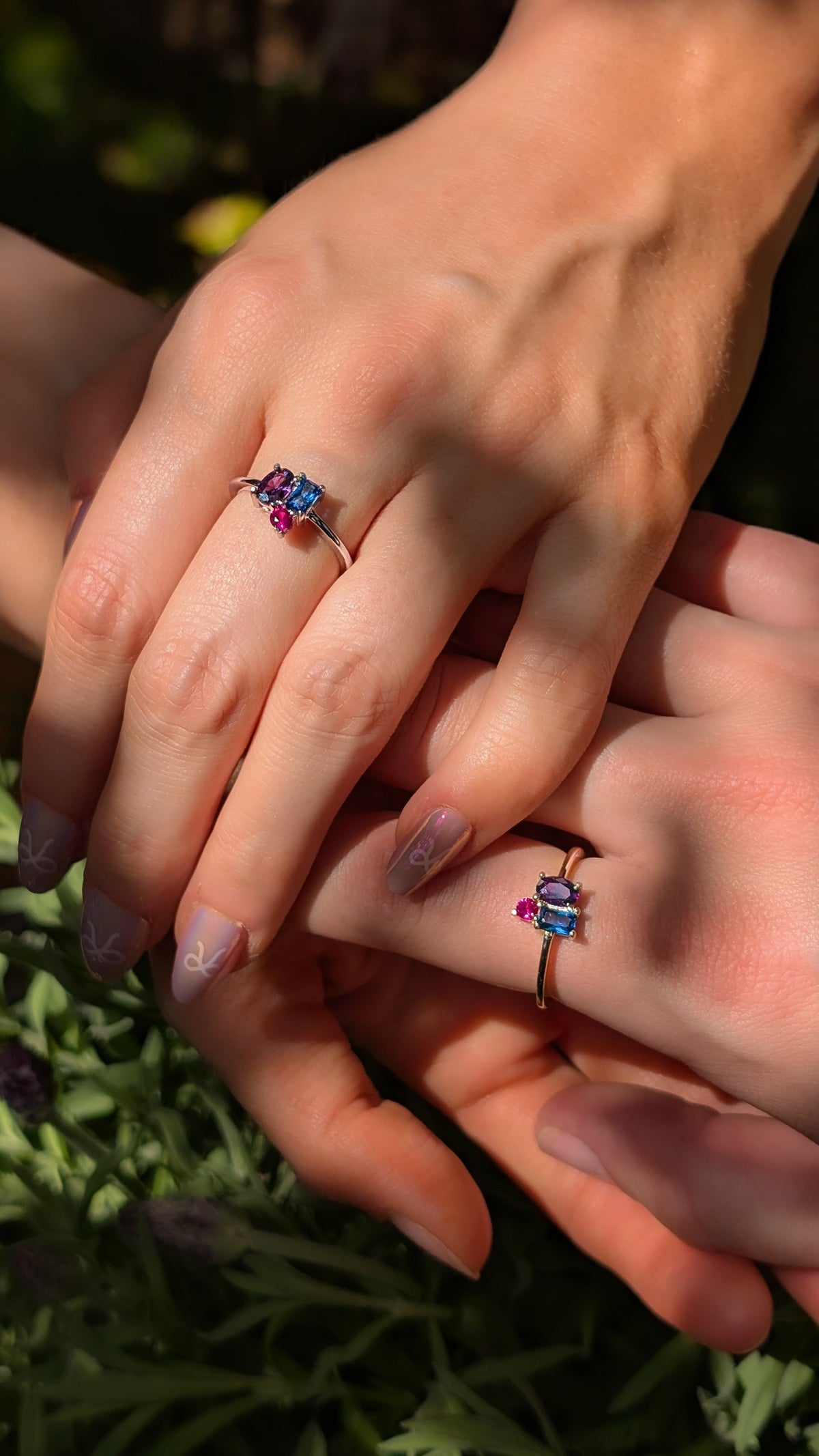 The Tulia - Bisexual 3 Stone Cluster Ring