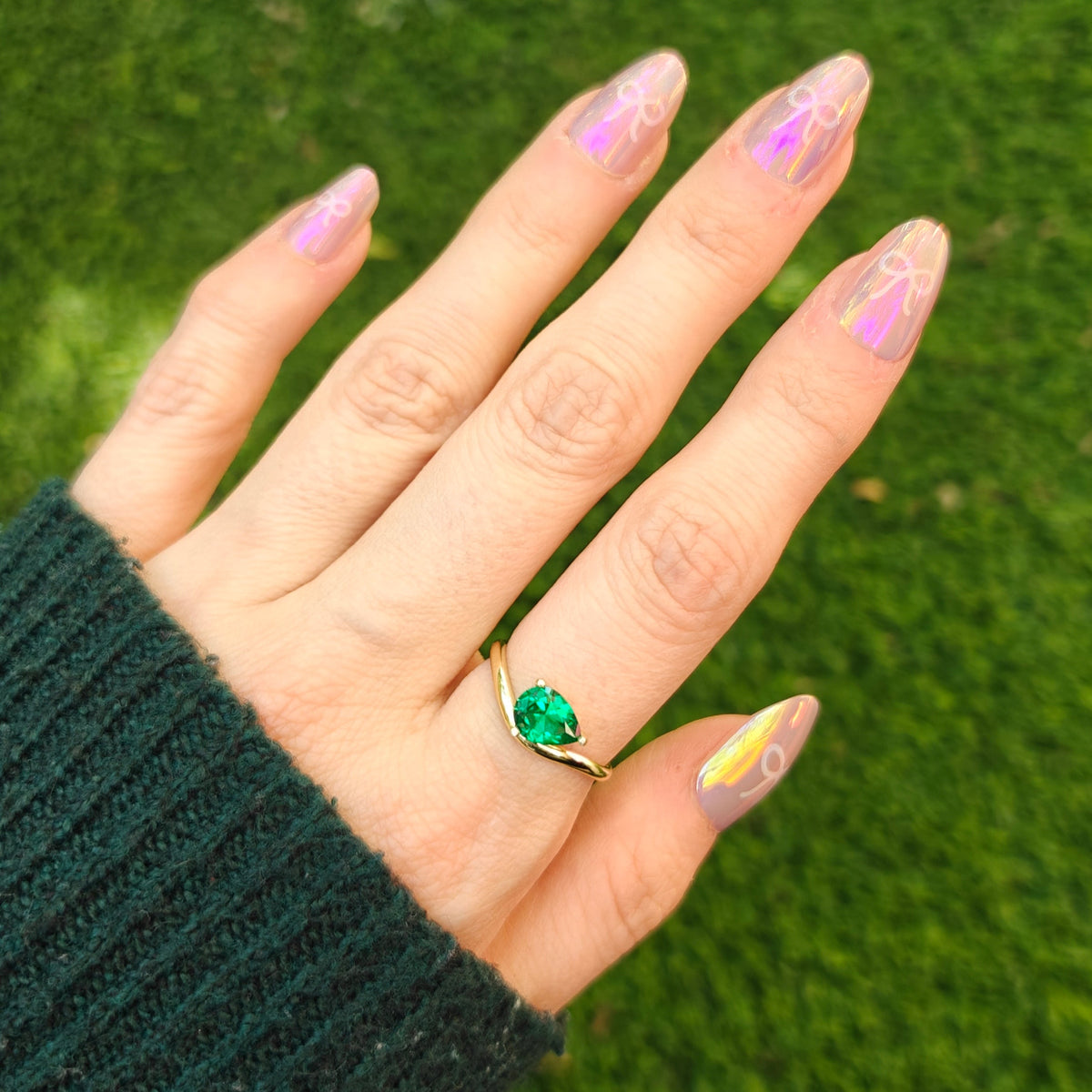 Sideways Emerald Teardrop Ring