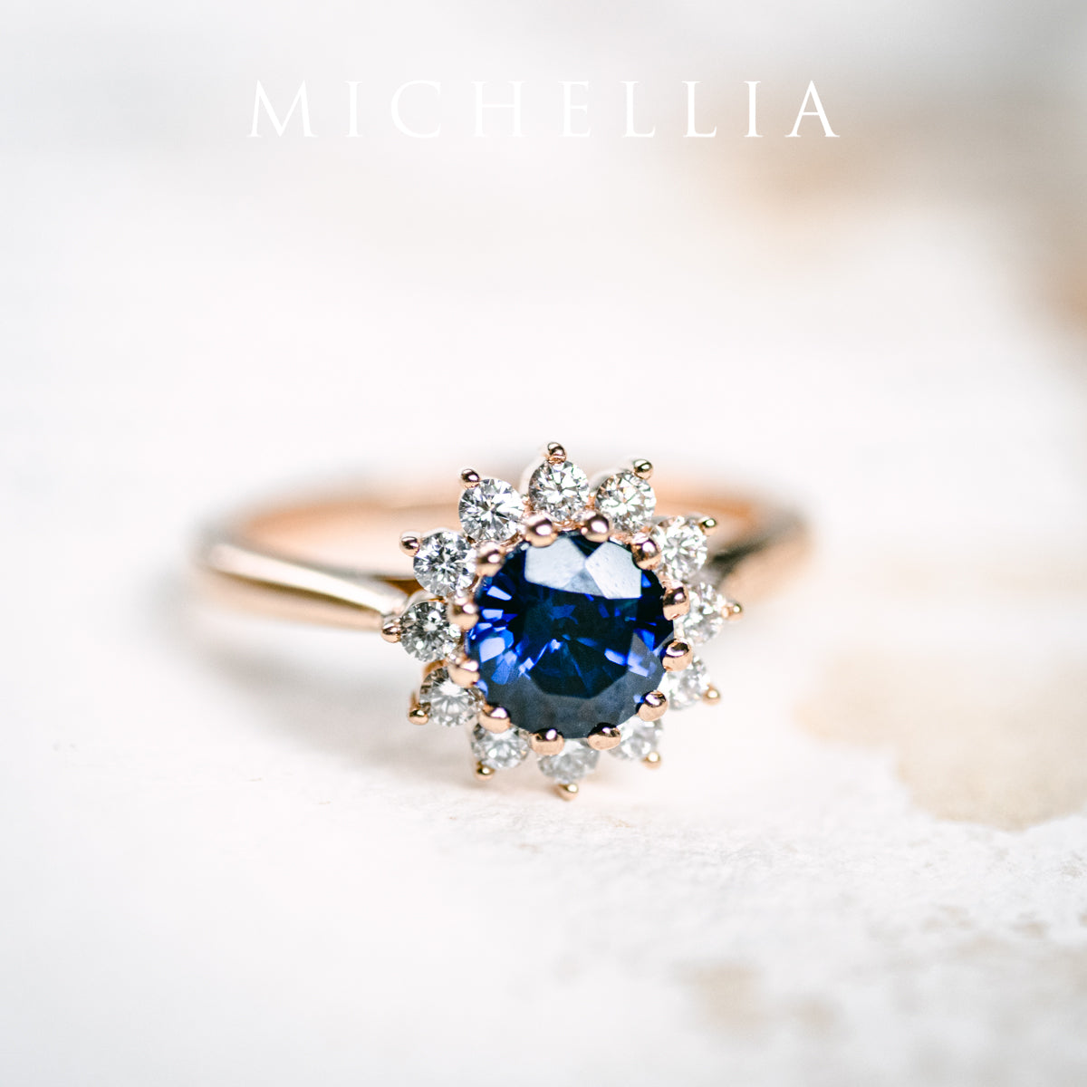 [Rosalie] Vintage Bloom Ring in Lab Blue Sapphire