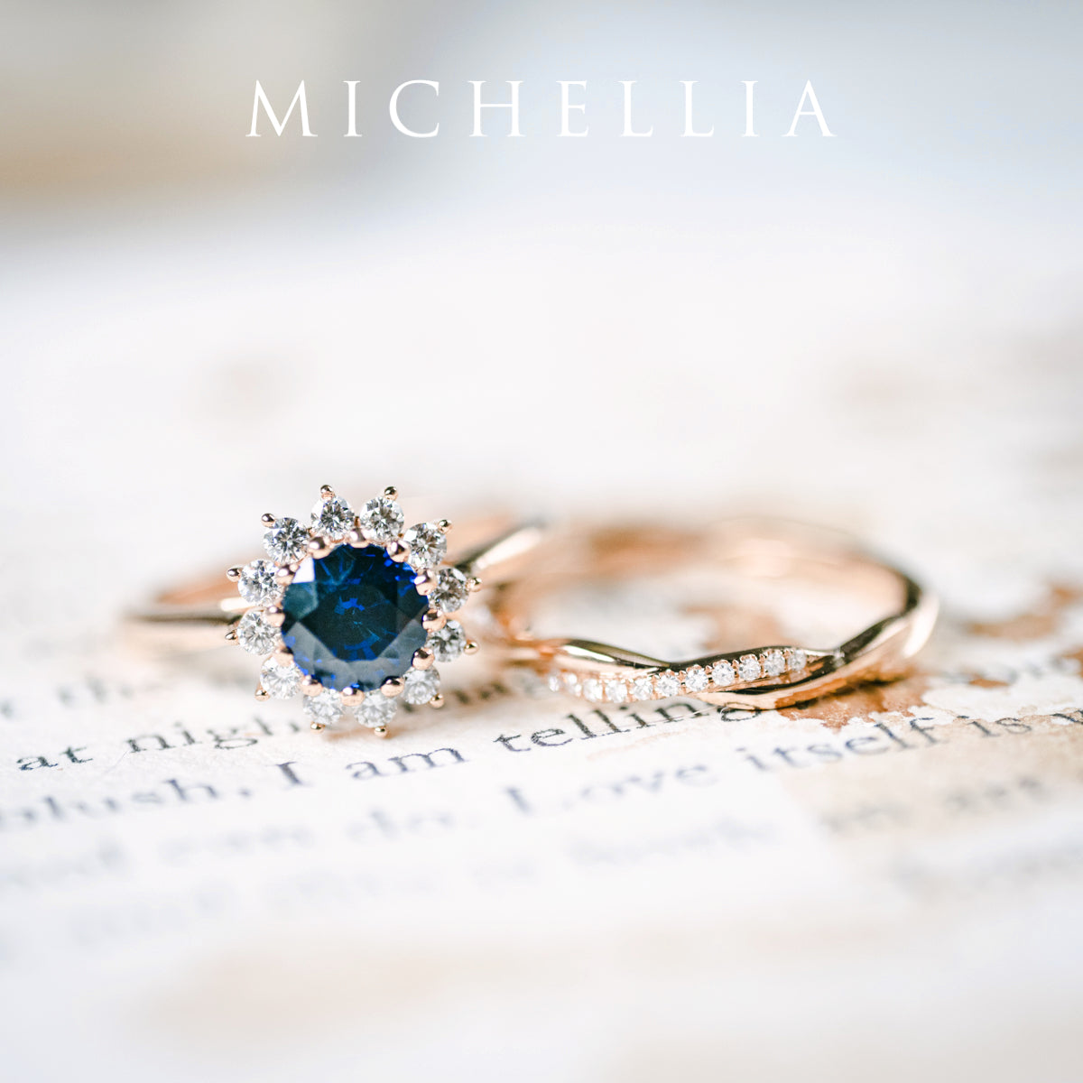 [Rosalie] Vintage Bloom Ring in Lab Blue Sapphire