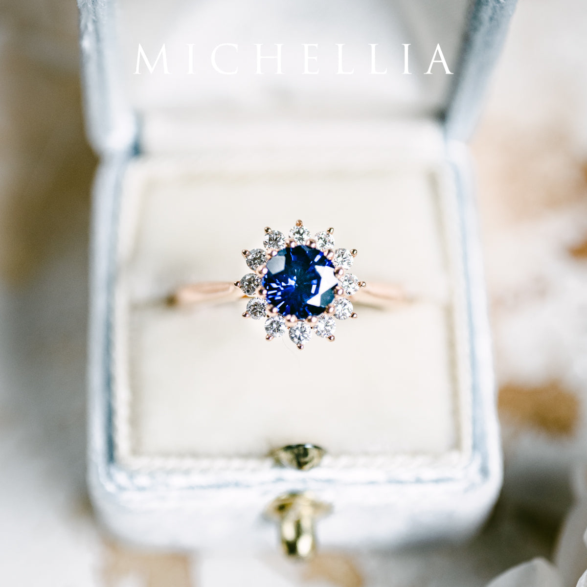 [Rosalie] Vintage Bloom Ring in Lab Blue Sapphire