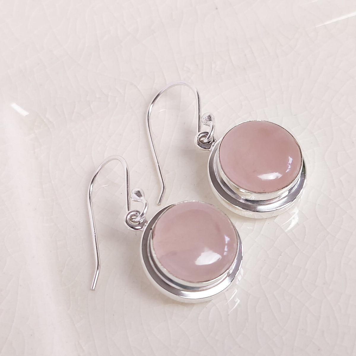 Rose Quartz Earrings | 15mm Circular | 5th Anniversary | Sterling Silver