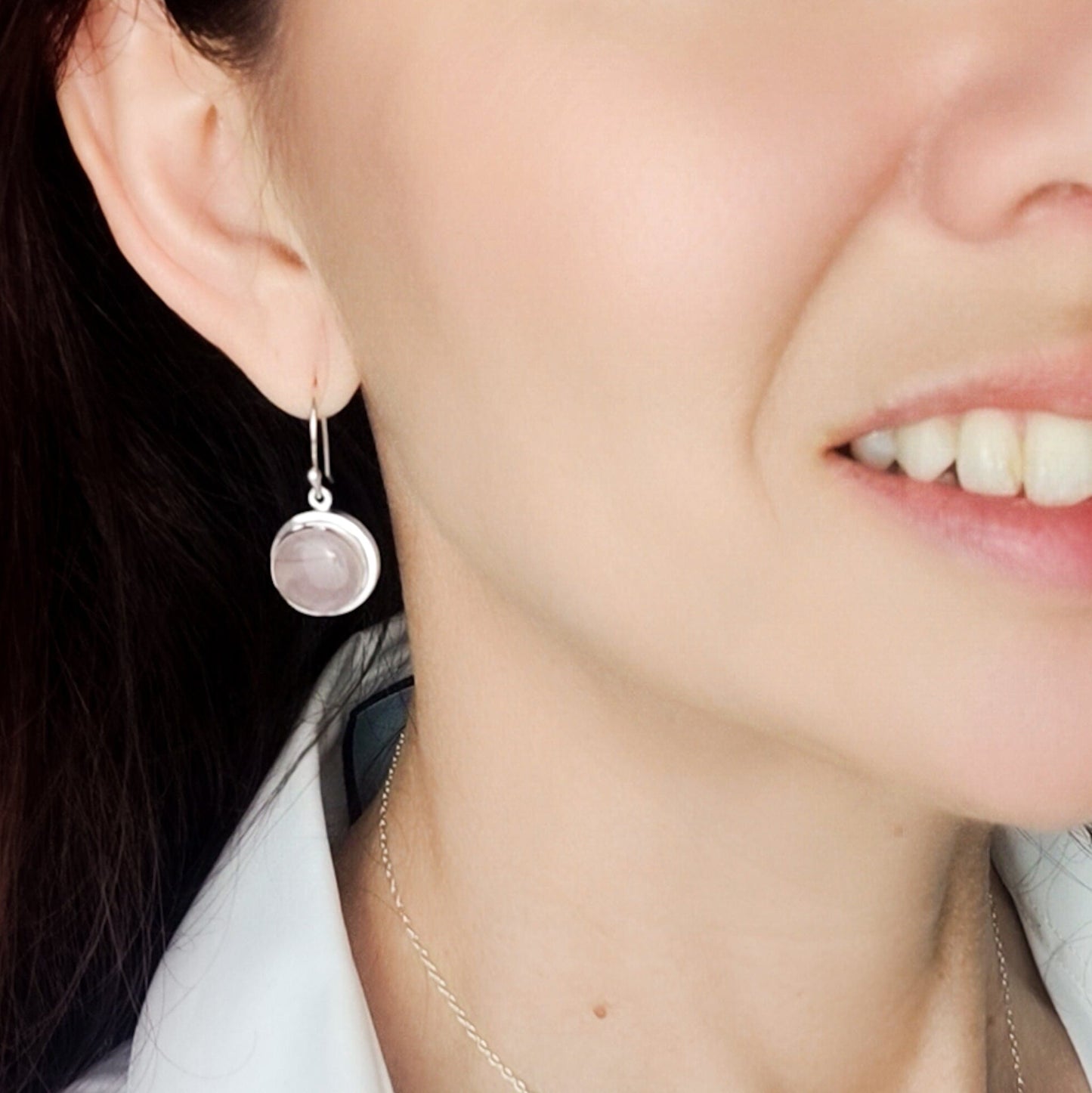 Rose Quartz Earrings | 15mm Circular | 5th Anniversary | Sterling Silver