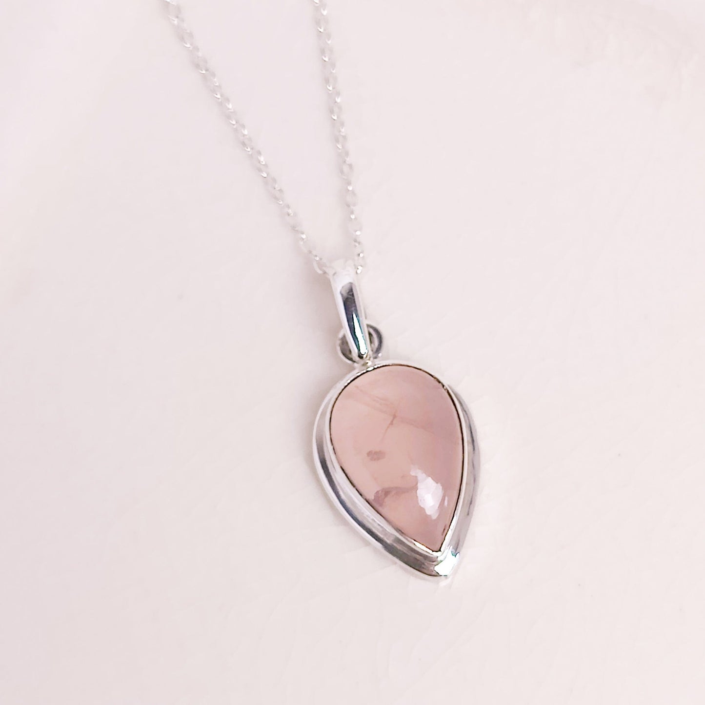 Rose Quartz Pendant | 15mm Teardrop | January Gift | Sterling Silver