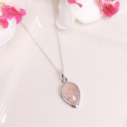 Rose Quartz Pendant | 15mm Teardrop | January Gift | Sterling Silver
