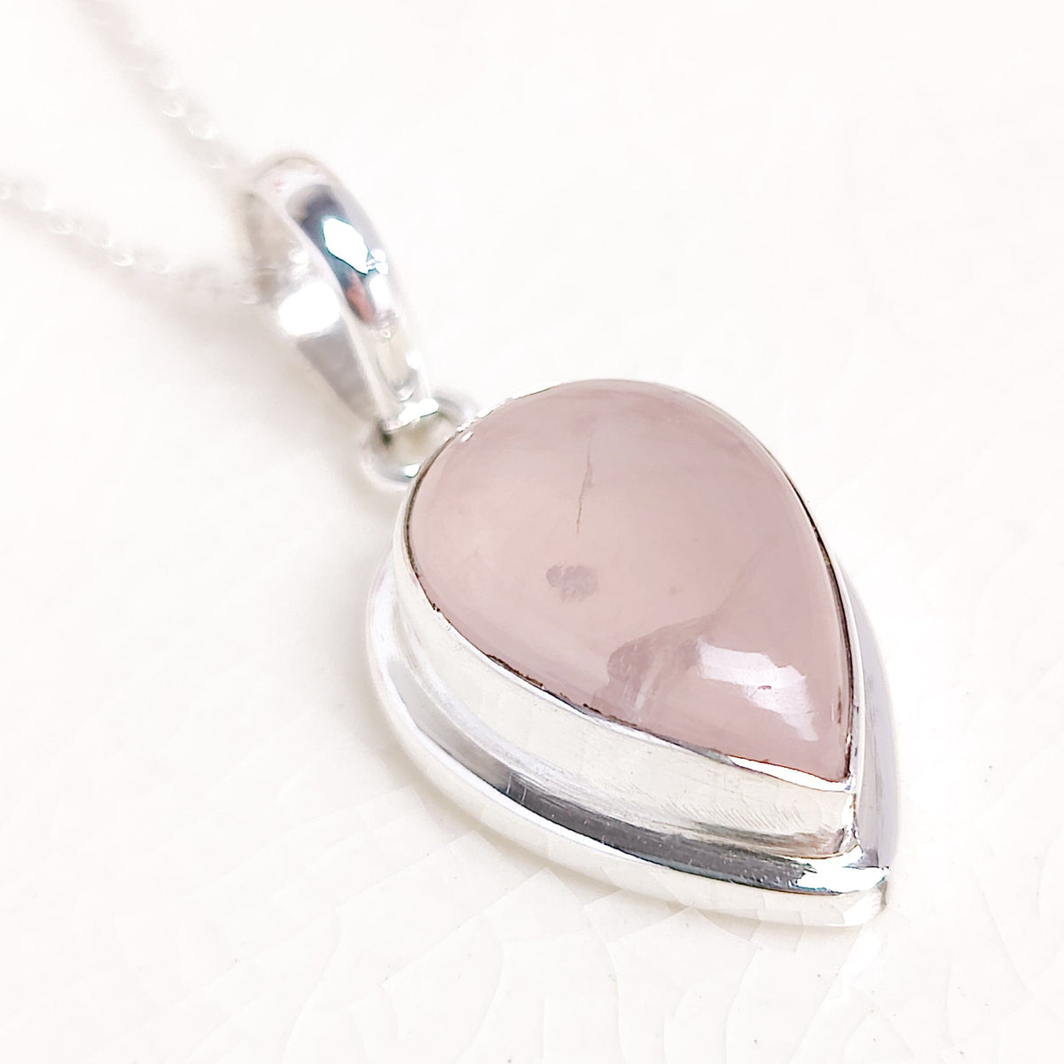 Rose Quartz Pendant | 15mm Teardrop | January Gift | Sterling Silver