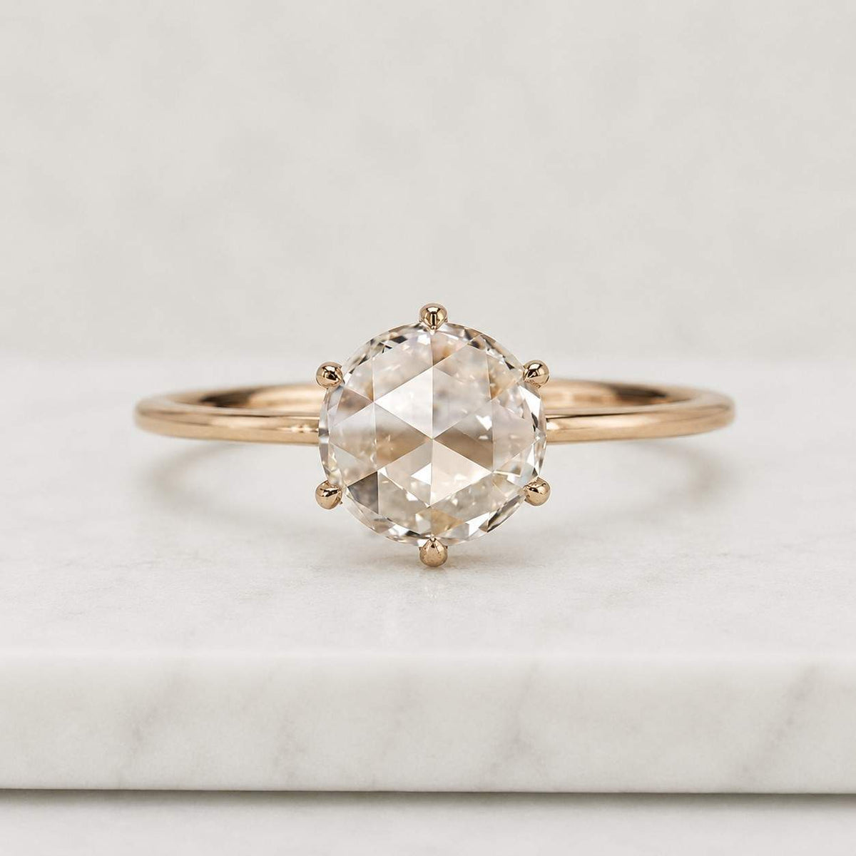 Rose Cut Round Lab Grown Diamond Solitaire Engagement Ring