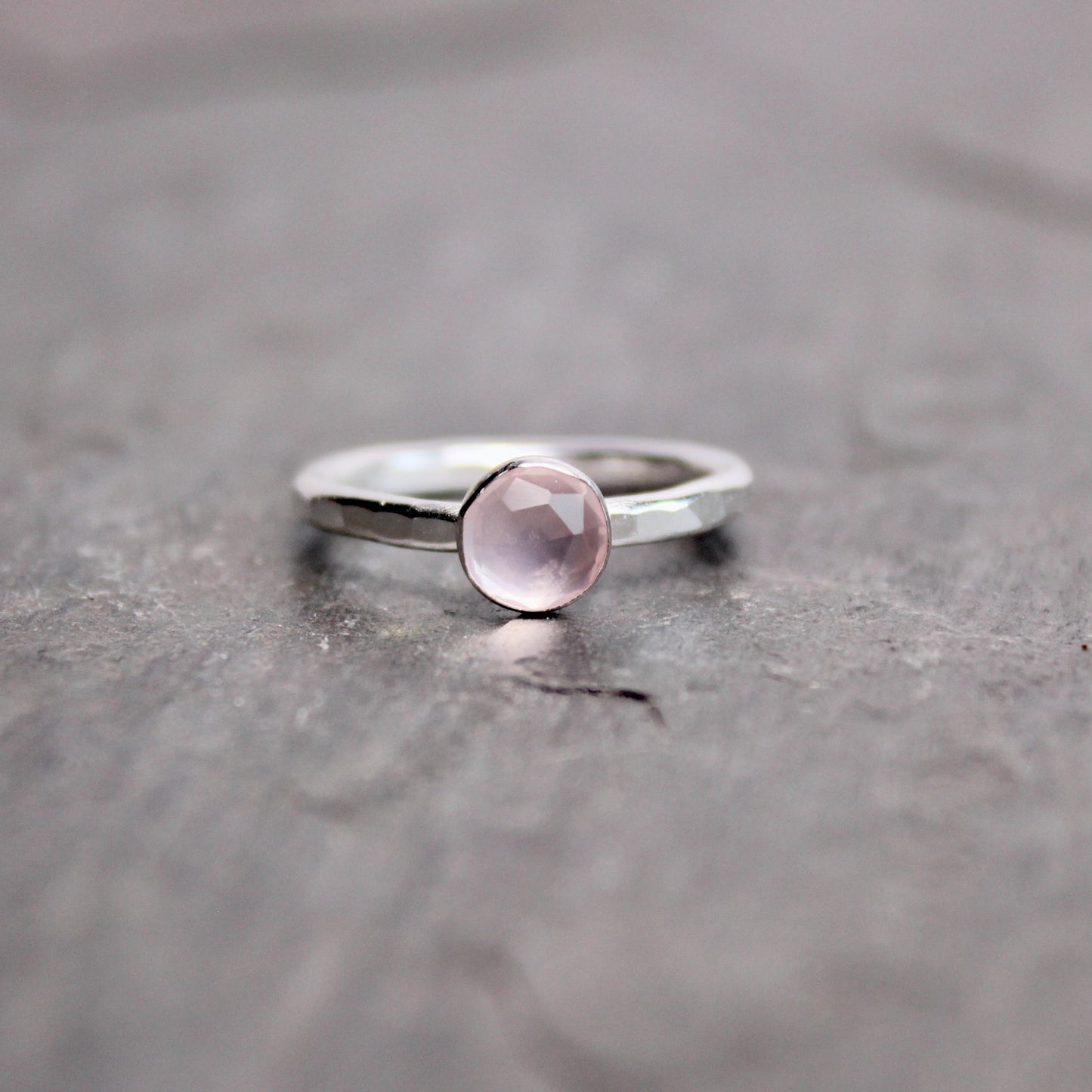 Sterling Silver Rose Cut Rose Quartz Stacking Ring | Dainty Minimalist Jewelry