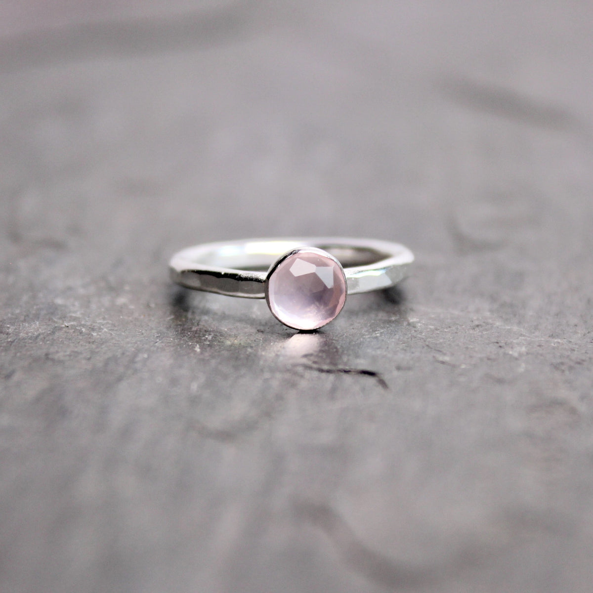 Sterling Silver Rose Cut Rose Quartz Stacking Ring | Dainty Minimalist Jewelry
