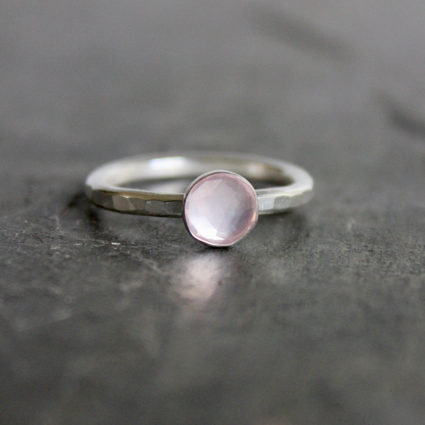 Sterling Silver Rose Cut Rose Quartz Stacking Ring | Dainty Minimalist Jewelry