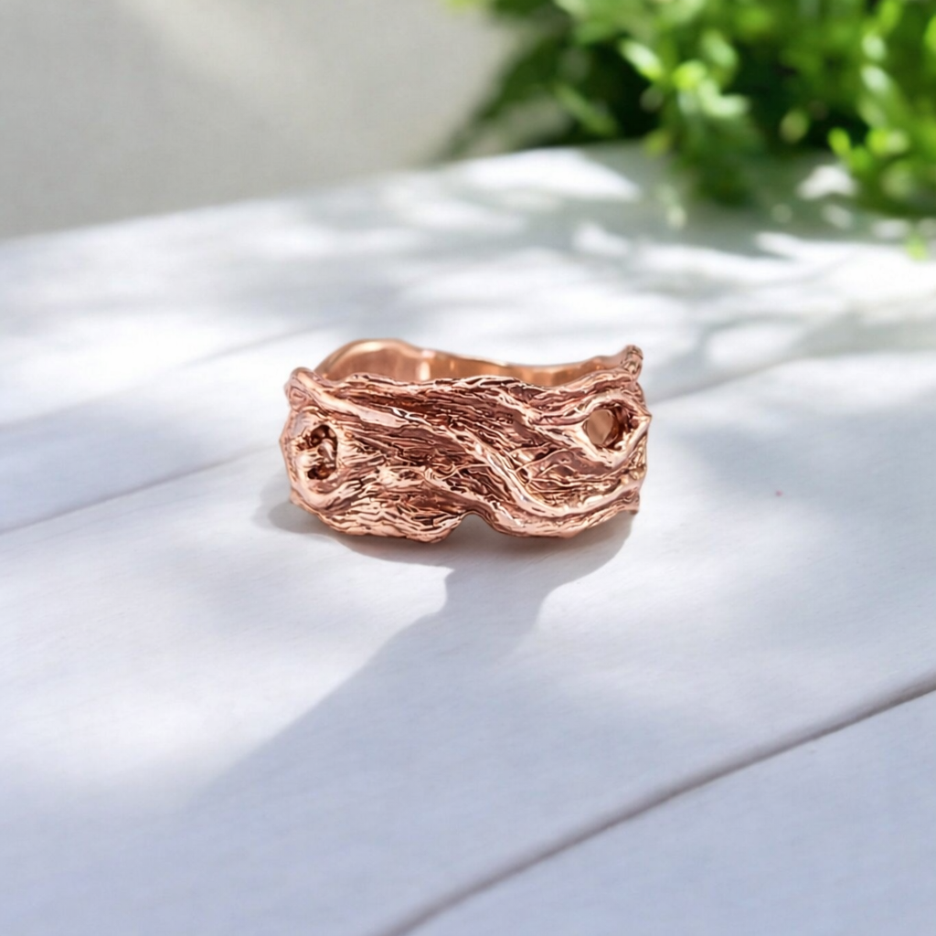 Driftwood Style Wedding Band in Solid Gold