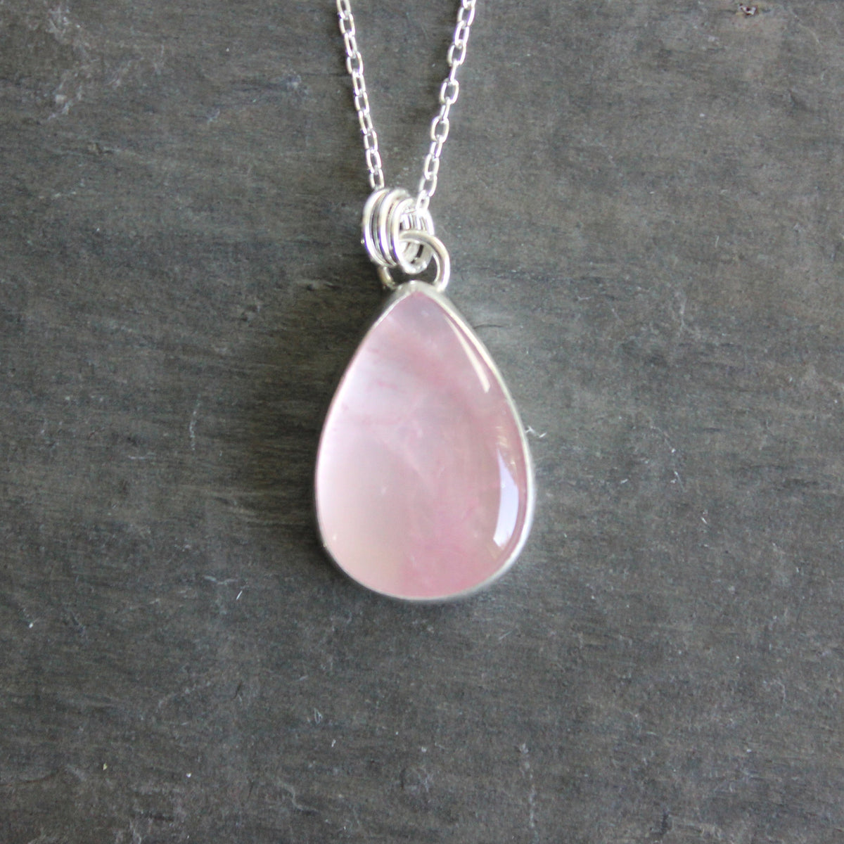 Large Rose Quartz Teardrop Pendant Necklace | Pink Gemstone Jewelry