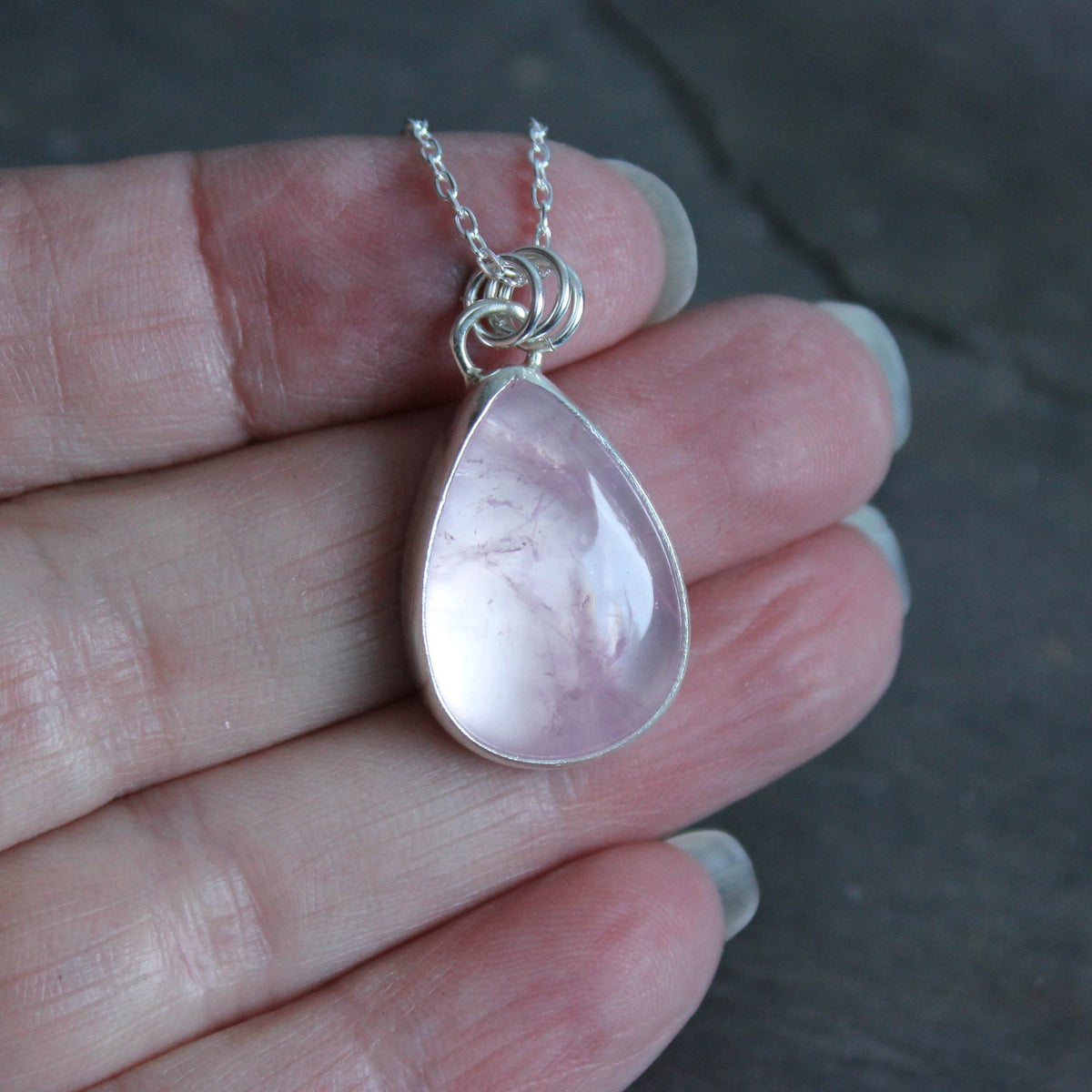 Large Rose Quartz Teardrop Pendant Necklace | Pink Gemstone Jewelry