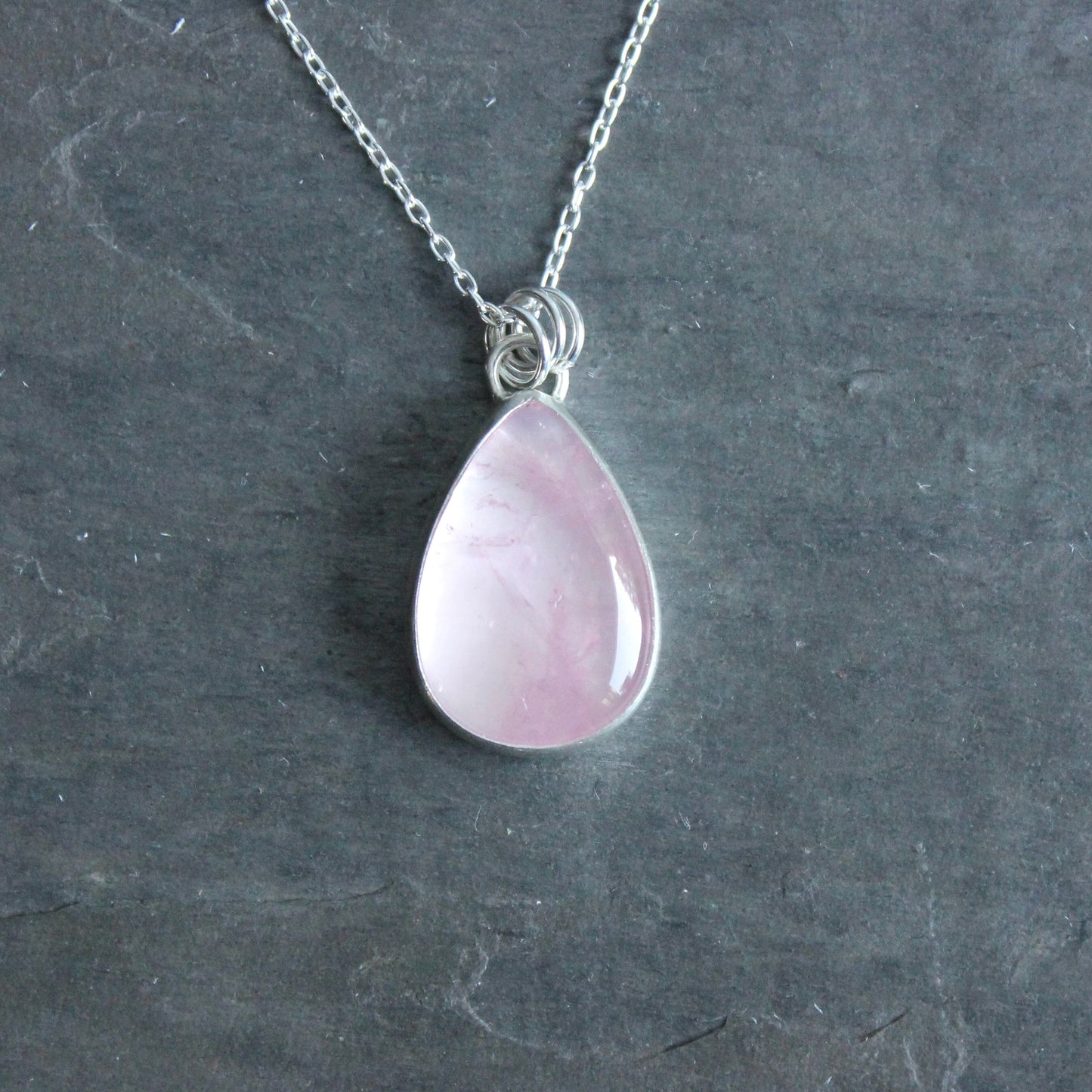 Large Rose Quartz Teardrop Pendant Necklace | Pink Gemstone Jewelry